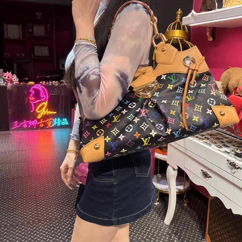 Lv 黑三彩肩背包/王吉娜古董精品-1