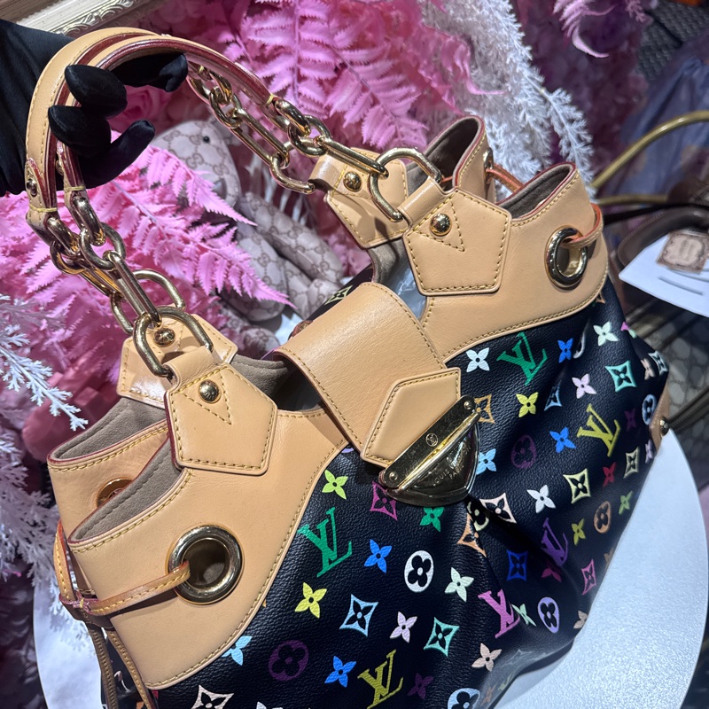 Lv 黑三彩肩背包/王吉娜古董精品-3