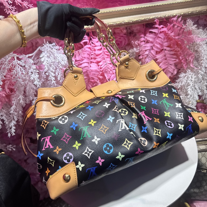 Lv 黑三彩肩背包/王吉娜古董精品-7
