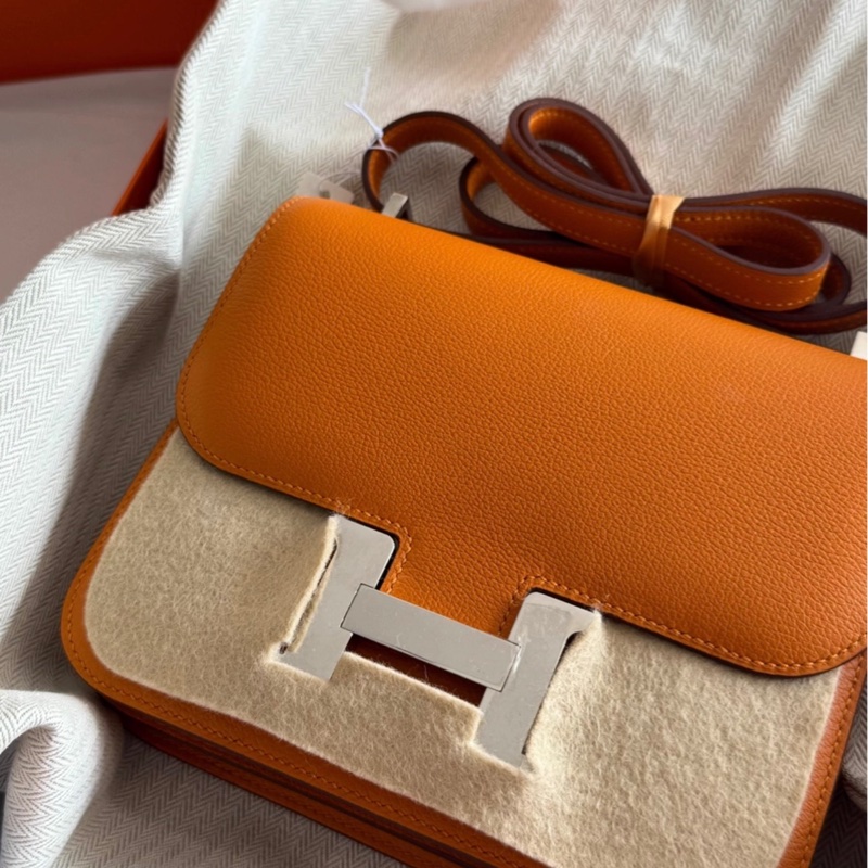 有購證🩷 Hermes mini Constance 19，EC皮C刻橙黃色銀扣，配有防塵袋、小票盒子-0
