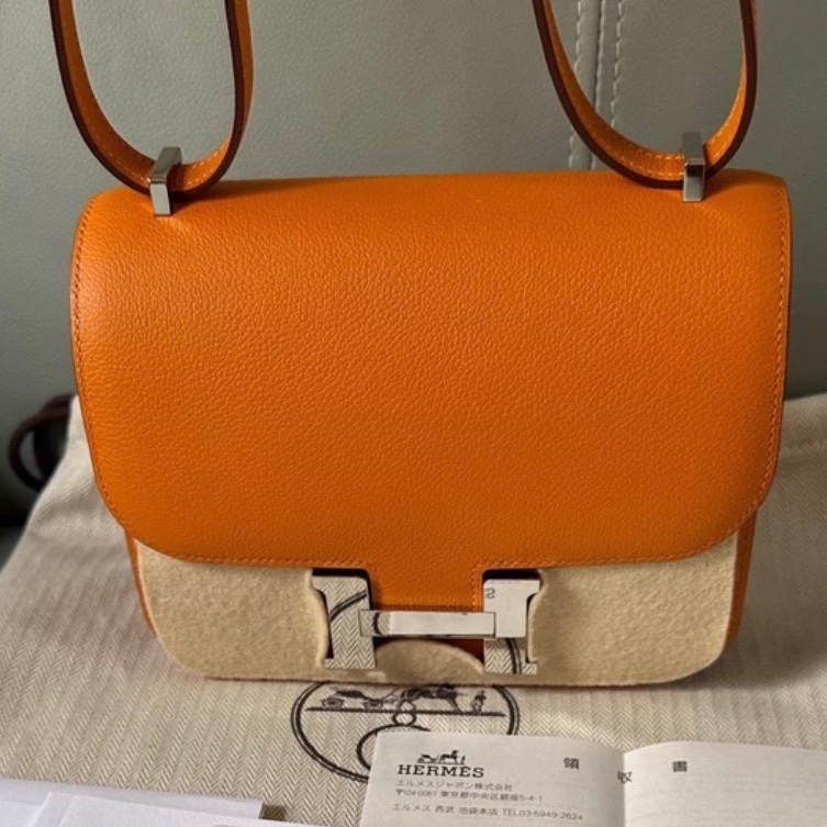 有購證🩷 Hermes mini Constance 19，EC皮C刻橙黃色銀扣，配有防塵袋、小票盒子-8