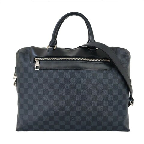 LOUIS VUITTON PORTE-DOCUMENTS 藍色塗層帆布棋盤格 電腦公事包 銀色五金可拆卸肩帶