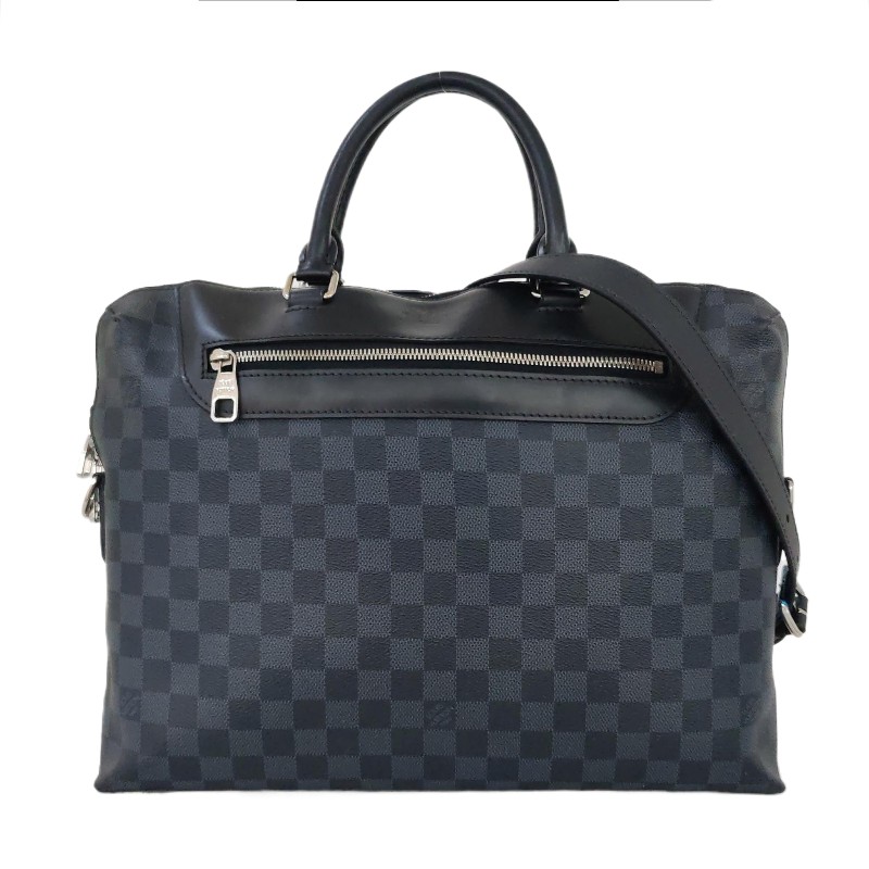 LOUIS VUITTON PORTE-DOCUMENTS 藍色塗層帆布棋盤格 電腦公事包 銀色五金可拆卸肩帶-0