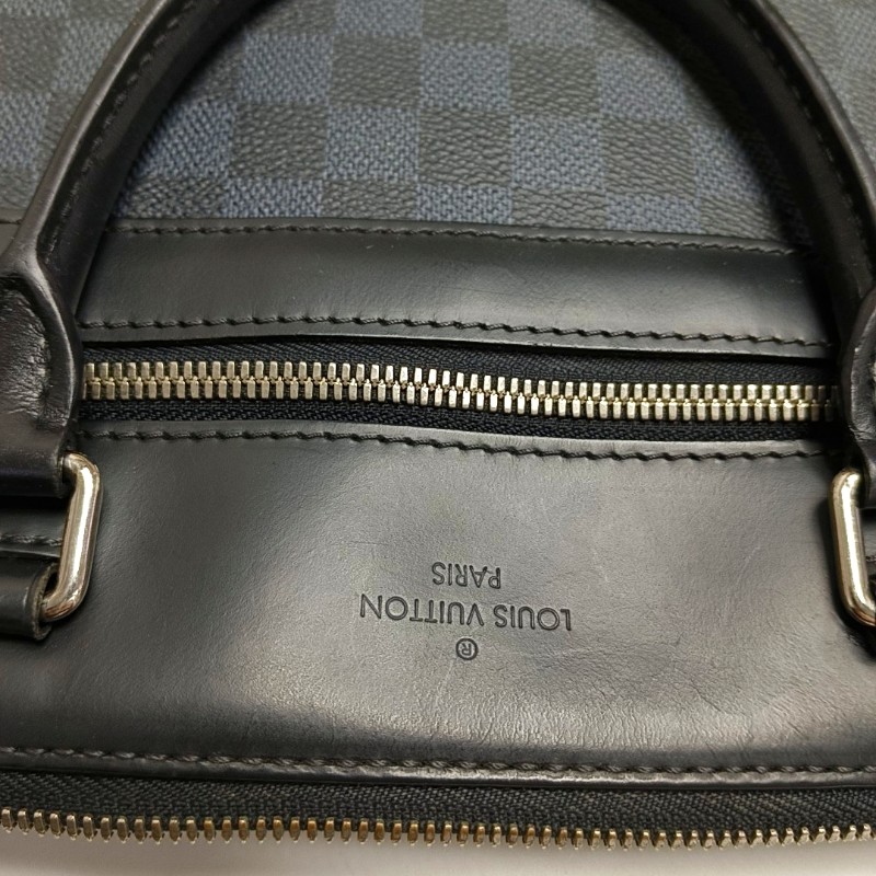 LOUIS VUITTON PORTE-DOCUMENTS 藍色塗層帆布棋盤格 電腦公事包 銀色五金可拆卸肩帶-6