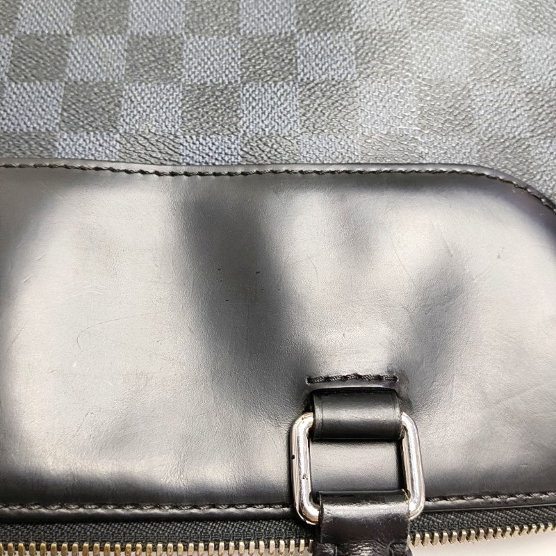 LOUIS VUITTON PORTE-DOCUMENTS 藍色塗層帆布棋盤格 電腦公事包 銀色五金可拆卸肩帶-9