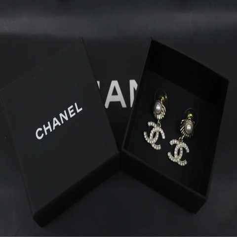 「JL精品代購」98新 Chanel 香奈兒 珍珠 雙c垂墜耳環