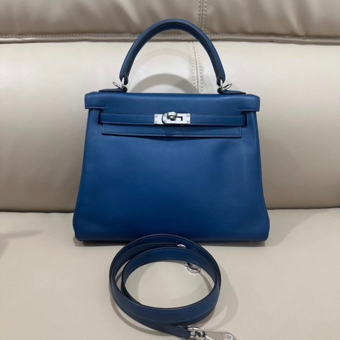 Hermes Kelly 25 海藍色 銀扣
