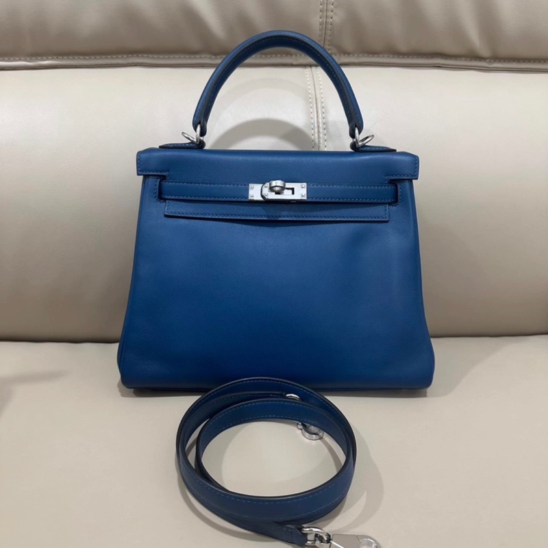 Hermes Kelly 25 海藍色 銀扣-0