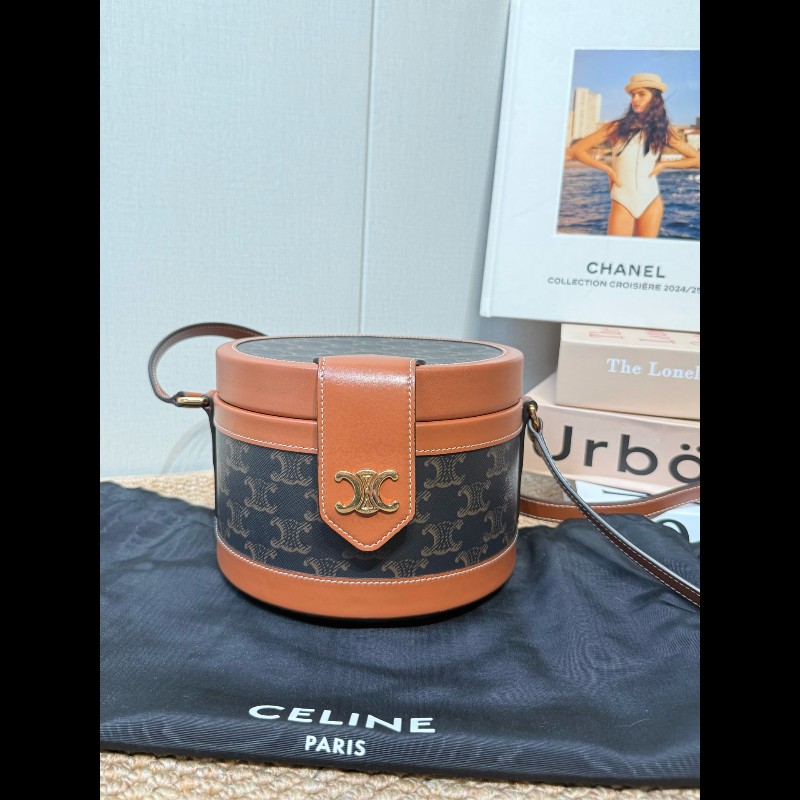 Celine 飯盒包凱旋門logo 中號 黃褐色-1