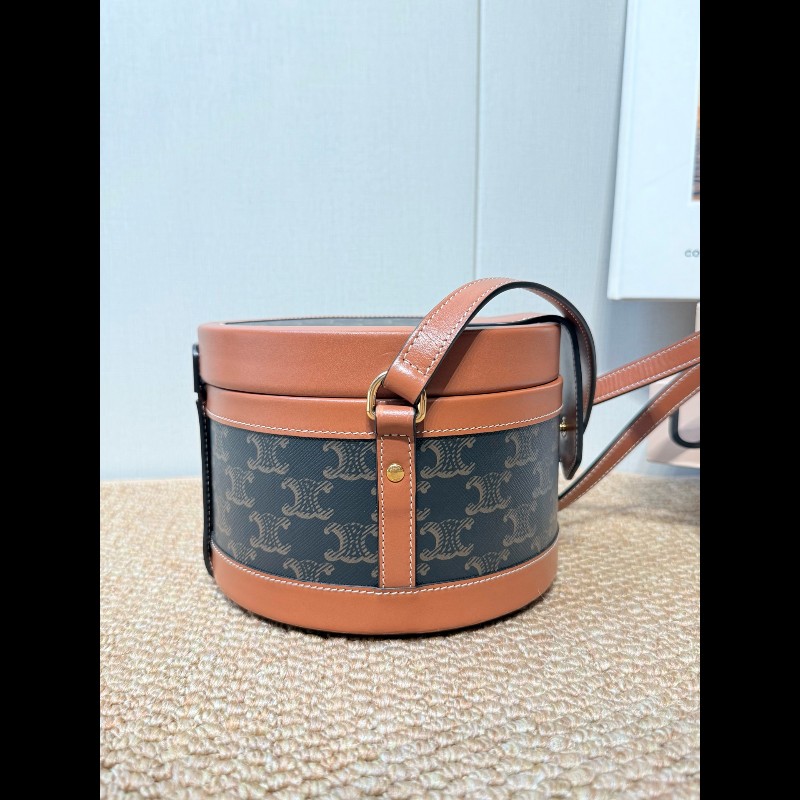 Celine 飯盒包凱旋門logo 中號 黃褐色-4