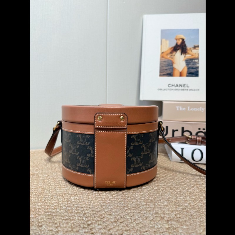 Celine 飯盒包凱旋門logo 中號 黃褐色-6