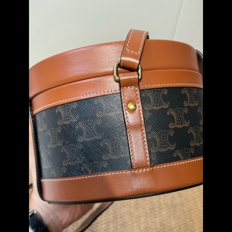 Celine 飯盒包凱旋門logo 中號 黃褐色-11