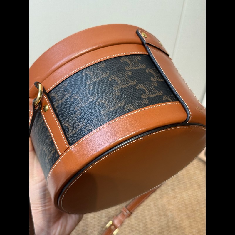 Celine 飯盒包凱旋門logo 中號 黃褐色-15