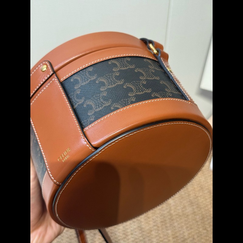 Celine 飯盒包凱旋門logo 中號 黃褐色-16