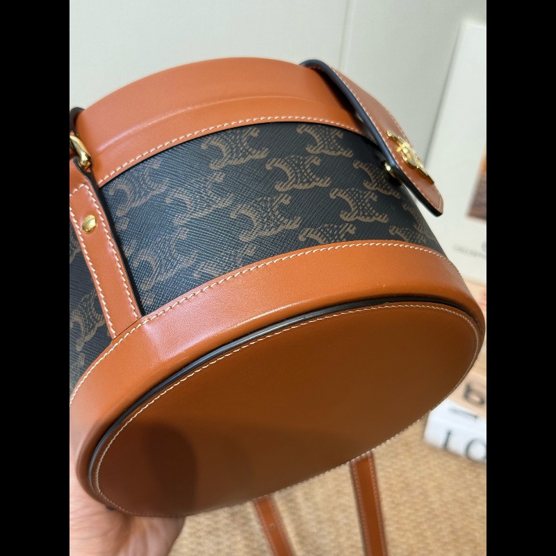 Celine 飯盒包凱旋門logo 中號 黃褐色-17