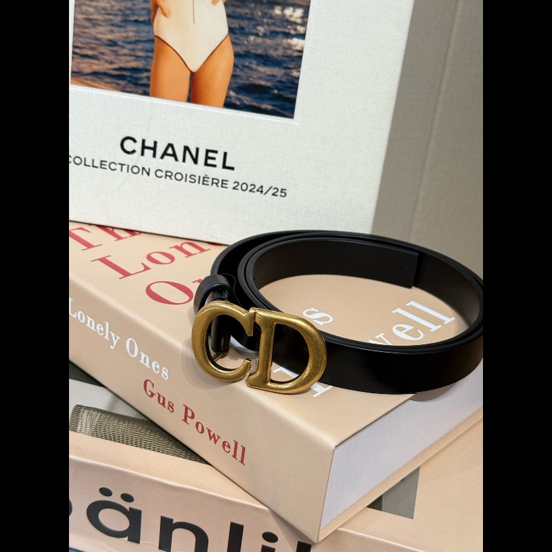 DIOR 迪奧 純色設計 經典熱門款 小牛皮 皮帶 腰帶 女款 黑色-5