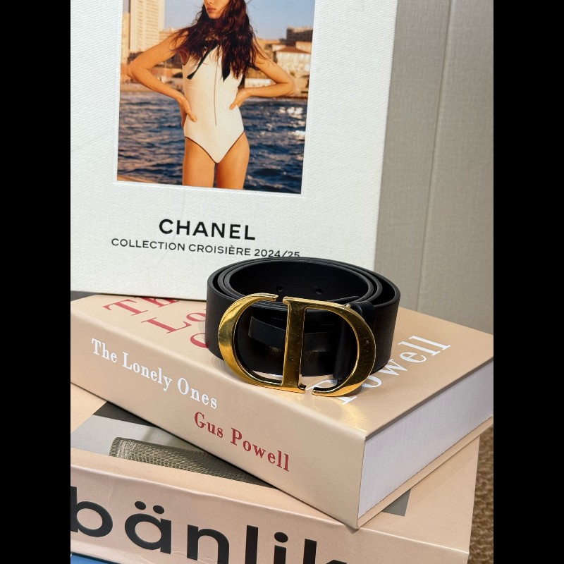 Dior 時尚壓花光滑牛皮 MontaigneE 腰帶皮帶 黑色-0