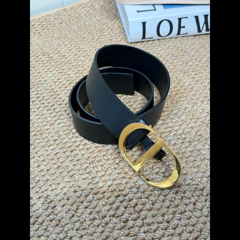 Dior 時尚壓花光滑牛皮 MontaigneE 腰帶皮帶 黑色-2
