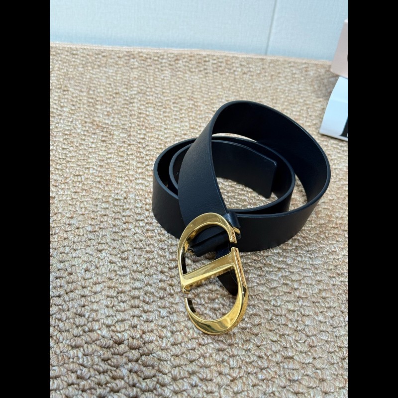 Dior 時尚壓花光滑牛皮 MontaigneE 腰帶皮帶 黑色-3