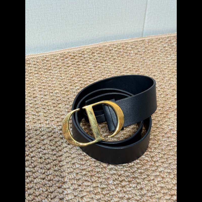 Dior 時尚壓花光滑牛皮 MontaigneE 腰帶皮帶 黑色-4