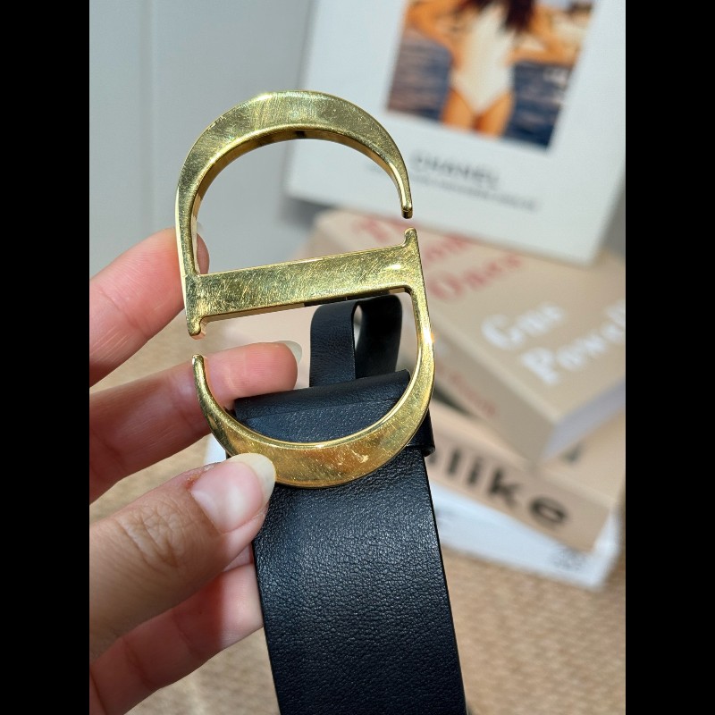 Dior 時尚壓花光滑牛皮 MontaigneE 腰帶皮帶 黑色-5