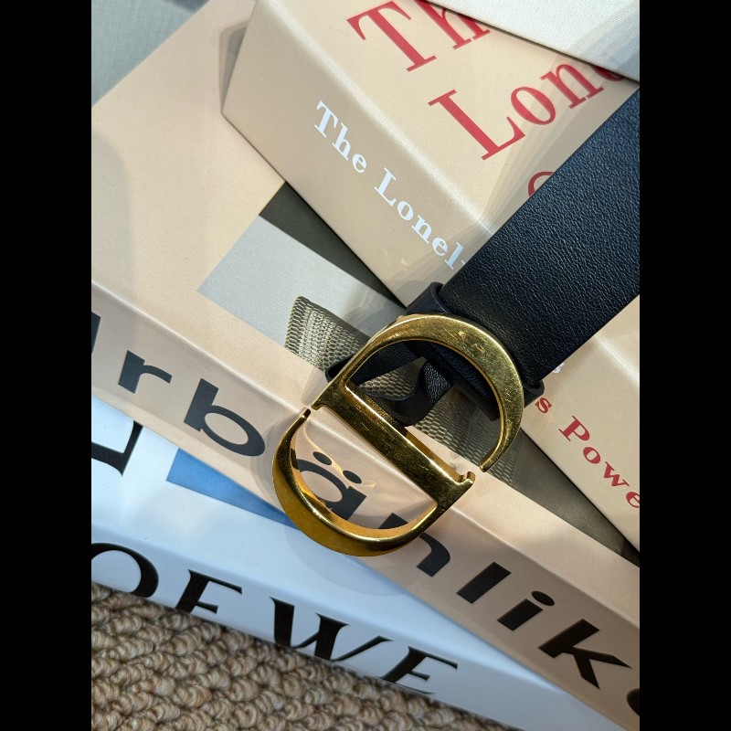 Dior 時尚壓花光滑牛皮 MontaigneE 腰帶皮帶 黑色-6