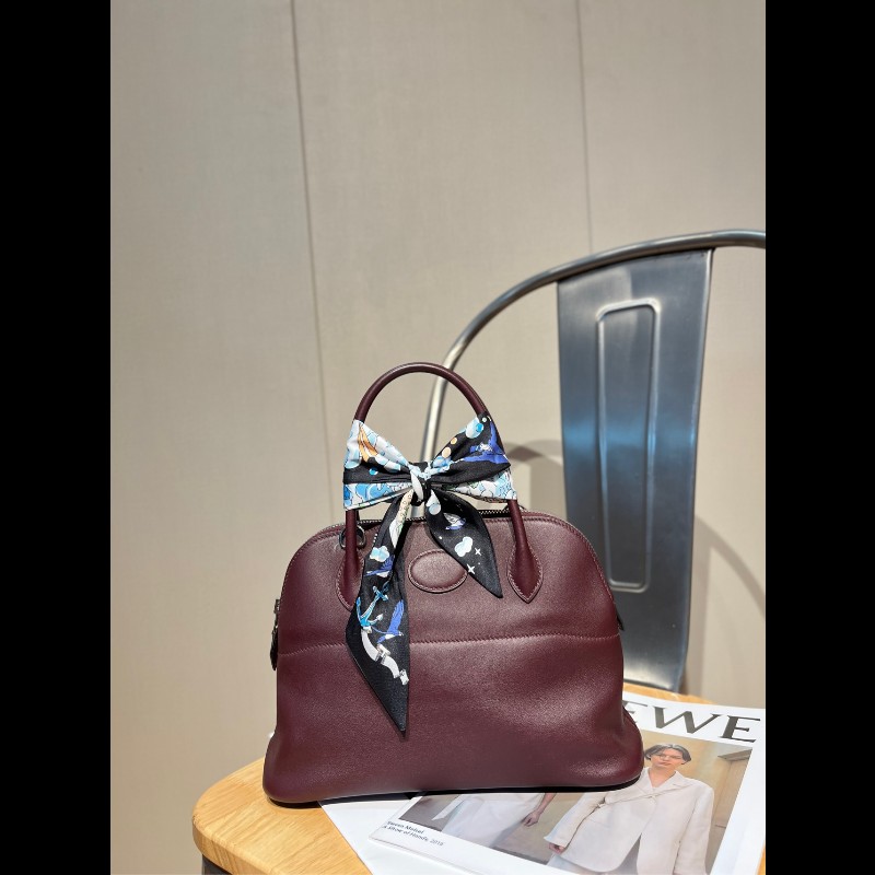 Hermes Bolide系列 27 銀扣 X刻 愛馬仕紅swift皮 保齡球包-0