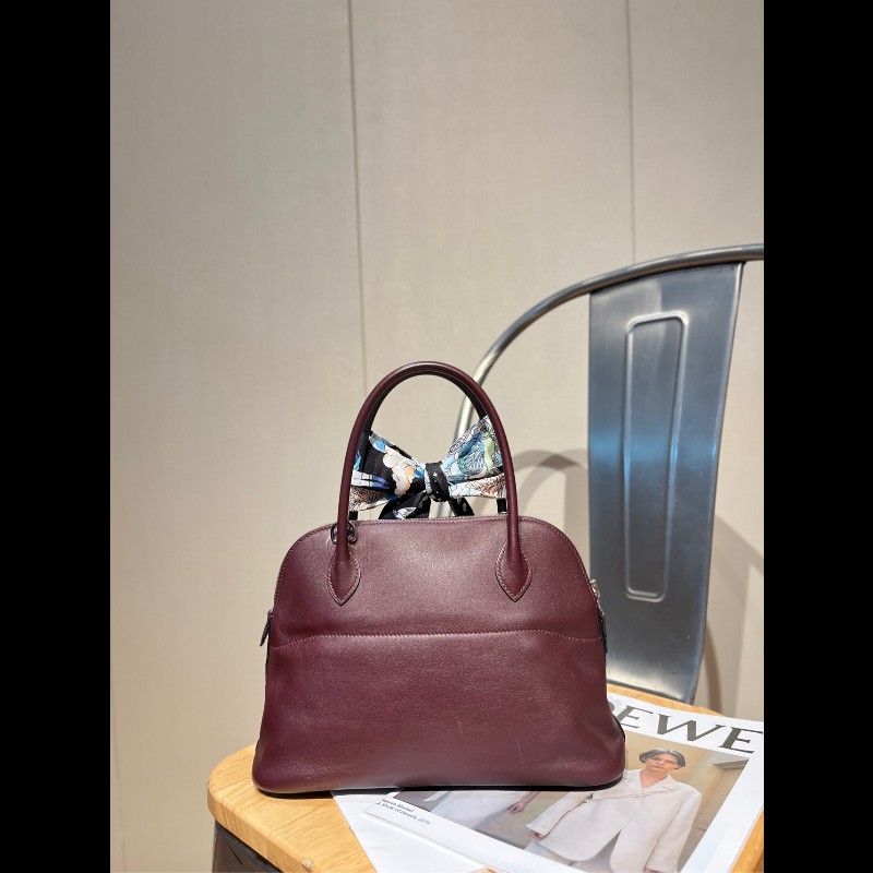 Hermes Bolide系列 27 銀扣 X刻 愛馬仕紅swift皮 保齡球包-1