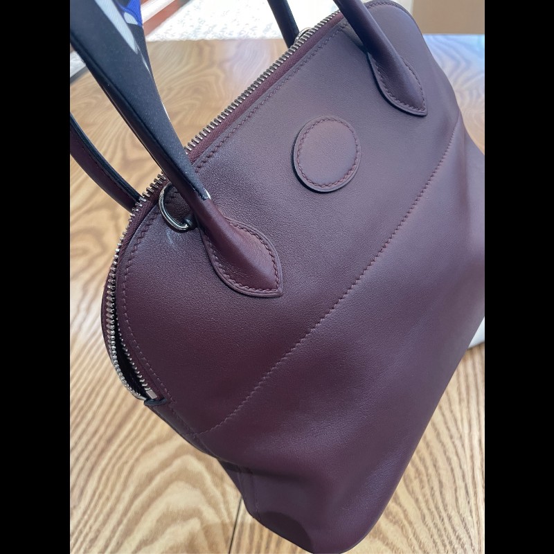 Hermes Bolide系列 27 銀扣 X刻 愛馬仕紅swift皮 保齡球包-11