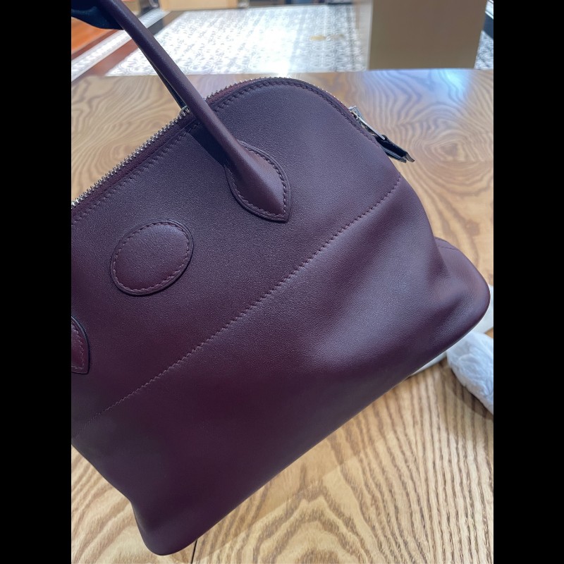 Hermes Bolide系列 27 銀扣 X刻 愛馬仕紅swift皮 保齡球包-12