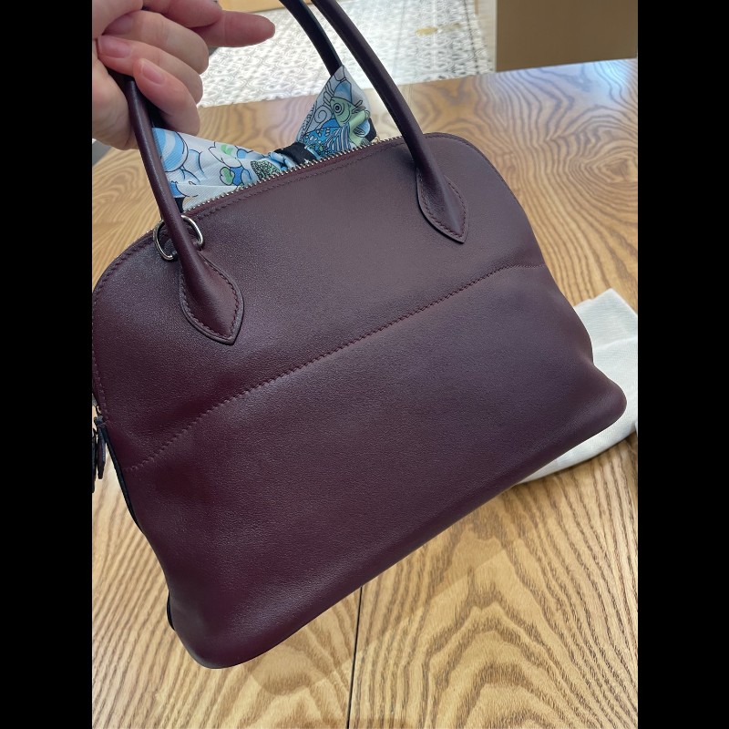 Hermes Bolide系列 27 銀扣 X刻 愛馬仕紅swift皮 保齡球包-14