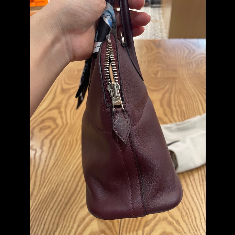 Hermes Bolide系列 27 銀扣 X刻 愛馬仕紅swift皮 保齡球包-16