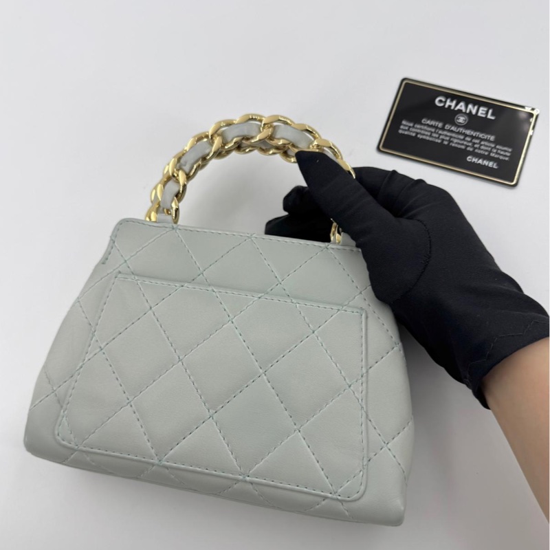 Chanel 2004 Lambskin Light Blue Quilted Chain Top Handle CC Handbag with Gold Hardware-1