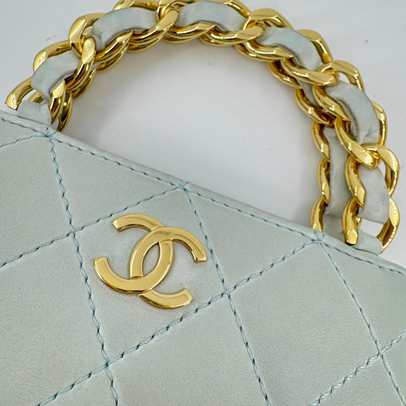 Chanel 2004 Lambskin Light Blue Quilted Chain Top Handle CC Handbag with Gold Hardware-5