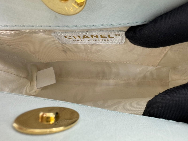 Chanel 2004 Lambskin Light Blue Quilted Chain Top Handle CC Handbag with Gold Hardware-11