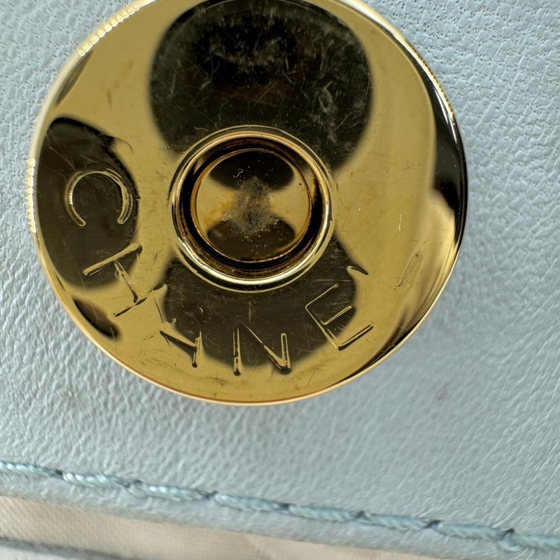 Chanel 2004 Lambskin Light Blue Quilted Chain Top Handle CC Handbag with Gold Hardware-14