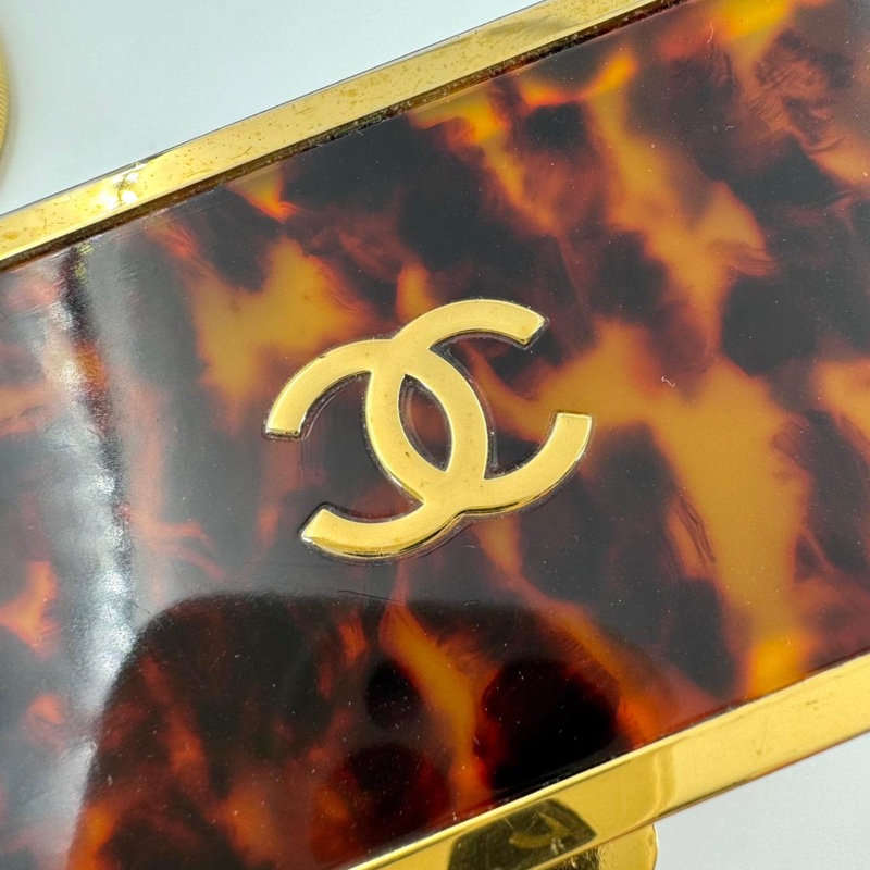 Chanel Vintage 97P Tortoiseshell Plexiglass CC Evening Box Bag with 24k Gold-plated Snake Chain-2