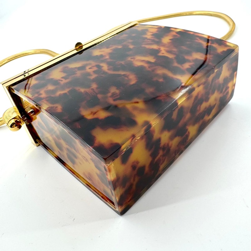 Chanel Vintage 97P Tortoiseshell Plexiglass CC Evening Box Bag with 24k Gold-plated Snake Chain-6