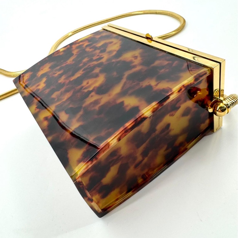 Chanel Vintage 97P Tortoiseshell Plexiglass CC Evening Box Bag with 24k Gold-plated Snake Chain-7
