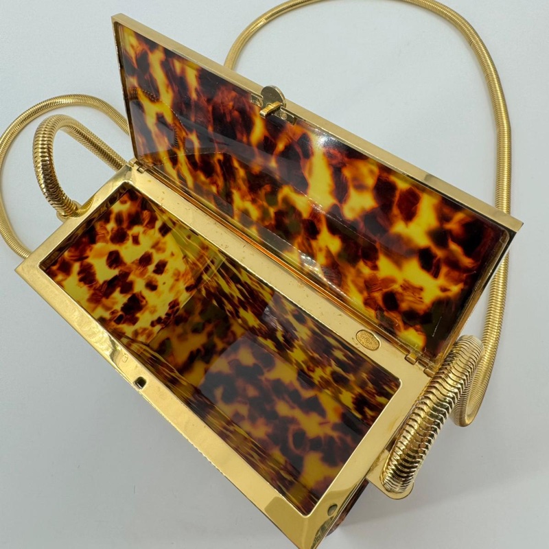 Chanel Vintage 97P Tortoiseshell Plexiglass CC Evening Box Bag with 24k Gold-plated Snake Chain-8