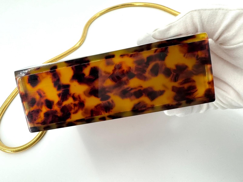 Chanel Vintage 97P Tortoiseshell Plexiglass CC Evening Box Bag with 24k Gold-plated Snake Chain-13