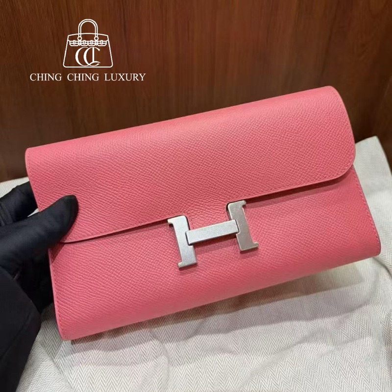 🌈Hermes💗Constance Wallet💗8W唇膏粉銀扣💗99新🌈Epsom皮🌟長銀包🌟-0
