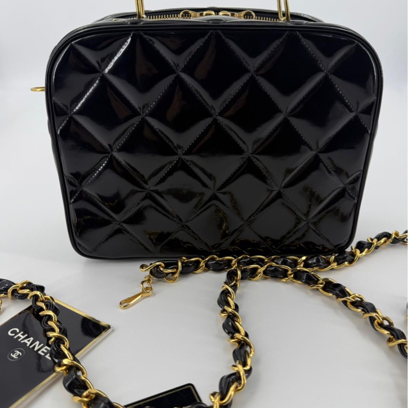 Chanel Vintage 94-96 Leather Quilted Black Barbie 2-Way Bag with Gold Hardware-0