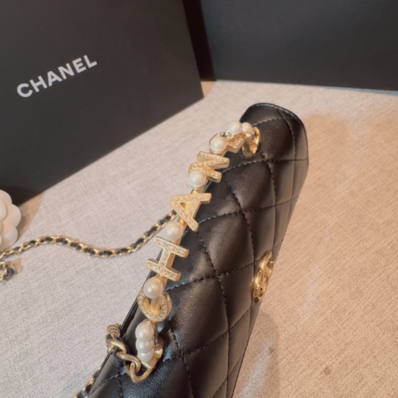 #chanel 香奈兒 woc 字母珍珠手把 黑金 晶片款-2