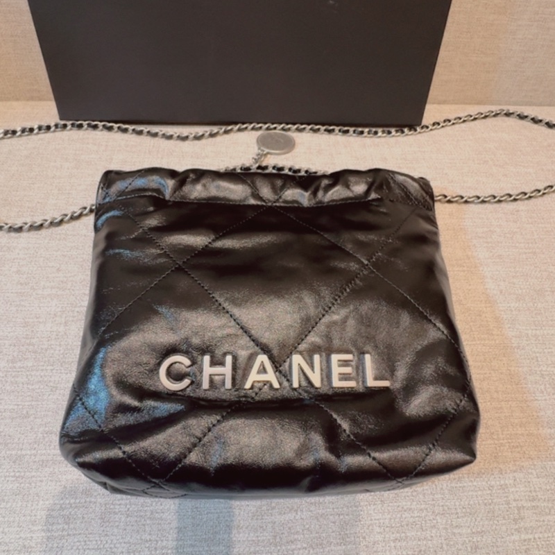 #chanel 香奈兒22bag mini 黑銀 亮面小牛皮-5