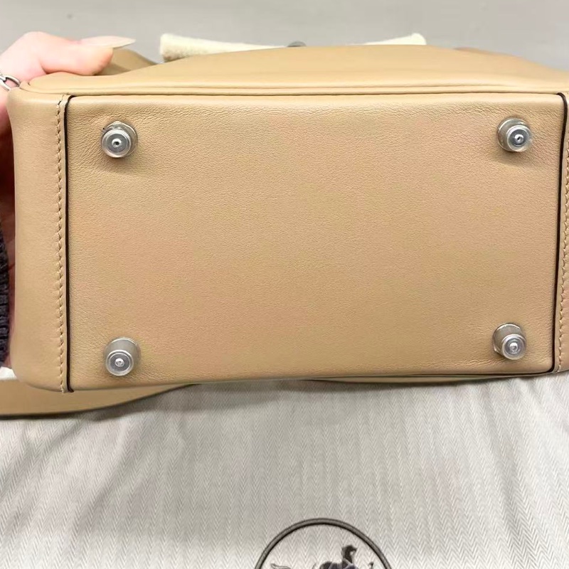 🌈Hermes🌟Mini Lindy一代🌟奶茶色內拼錦葵粉銀扣💗99新🌈Stamp U🌟-3