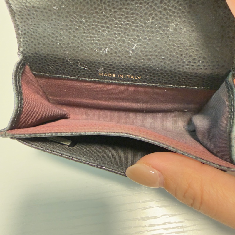 CHANEL 魚子醬皮革 銀色logo 單層卡包-9