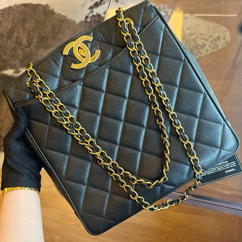 Chanel 香奈兒魚子醬大雙C貝嫂托特鏈條包帶卡