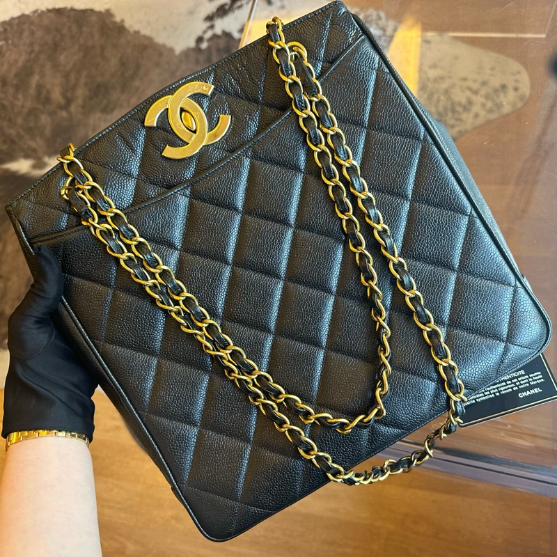 Chanel 香奈兒魚子醬大雙C貝嫂托特鏈條包帶卡-0