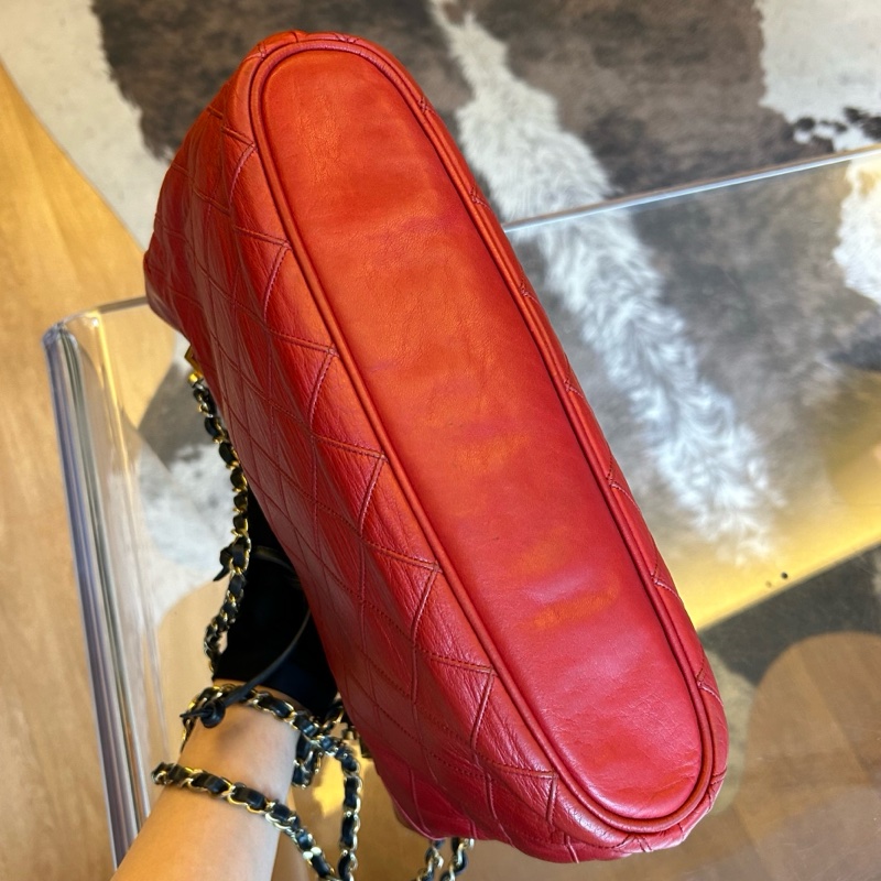 Chanel香奈兒紅黑菱格紋牛皮鏈條包-3